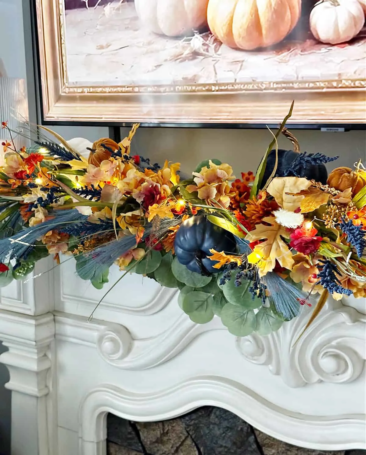 fall mantel decor garland using a pool noodle hack