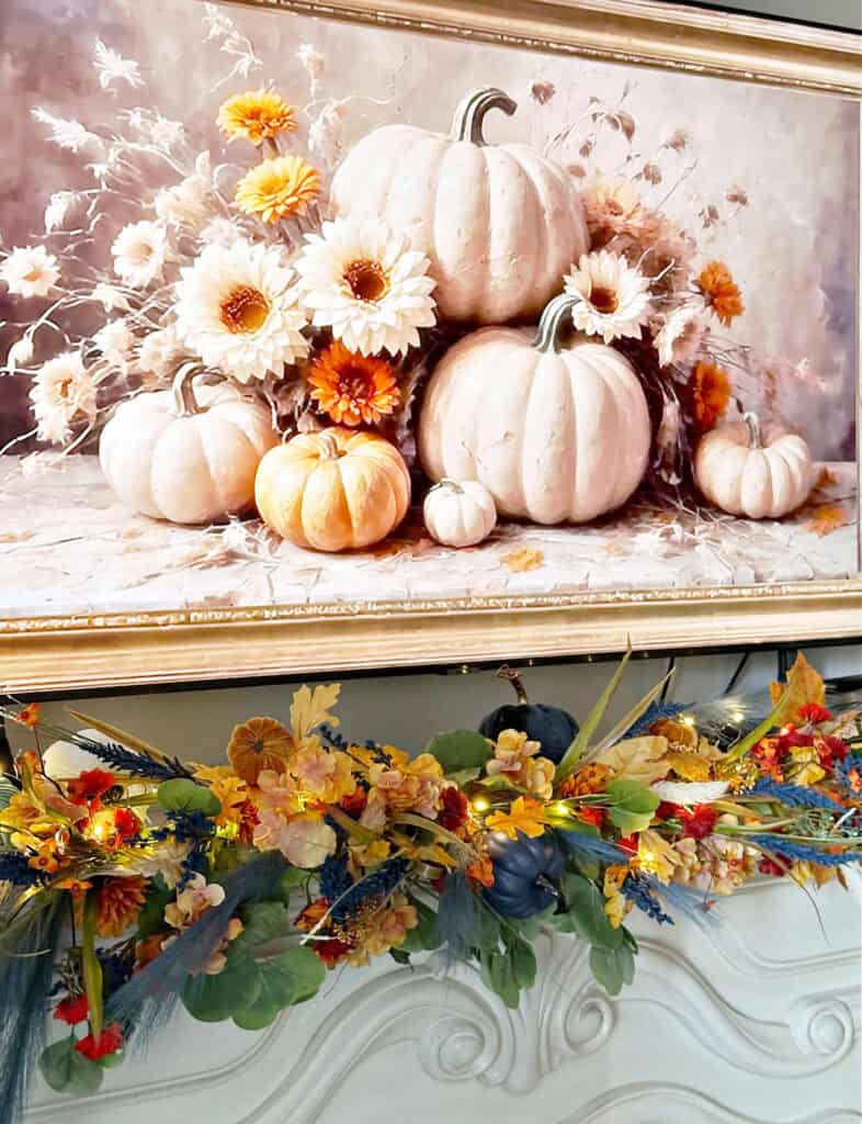 fall mantel decor with tv screensaver