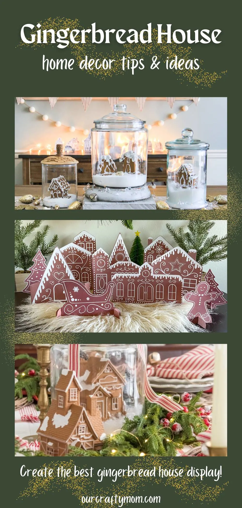 3 image collage gingerbread house decorating ideas