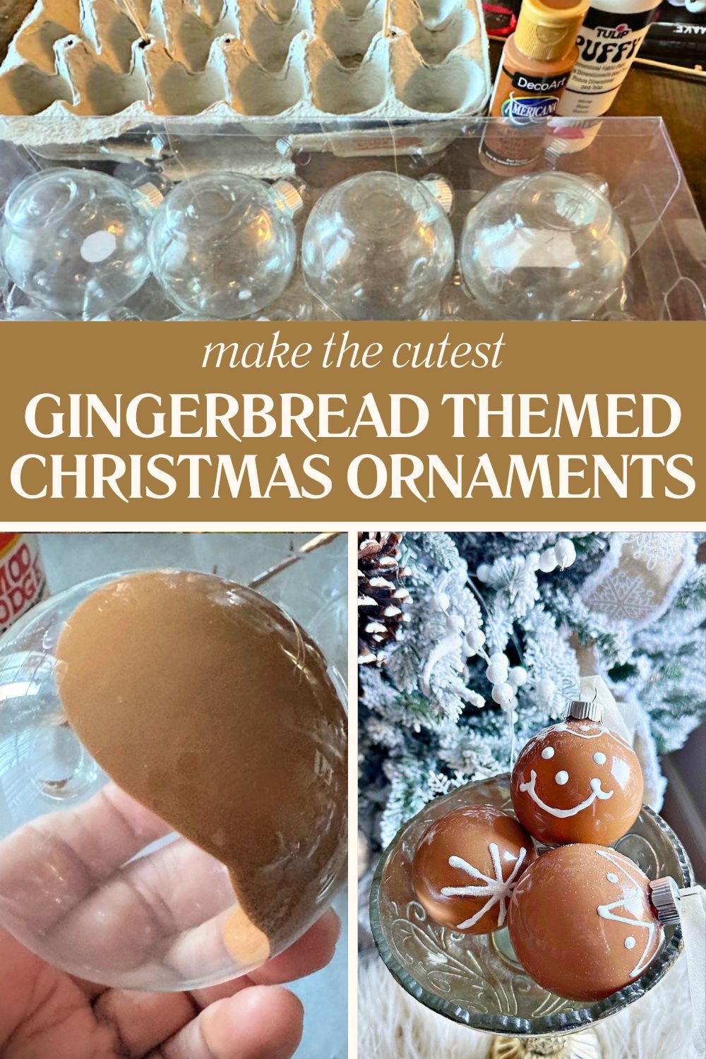 collage with 3 images gingerbread ornaments