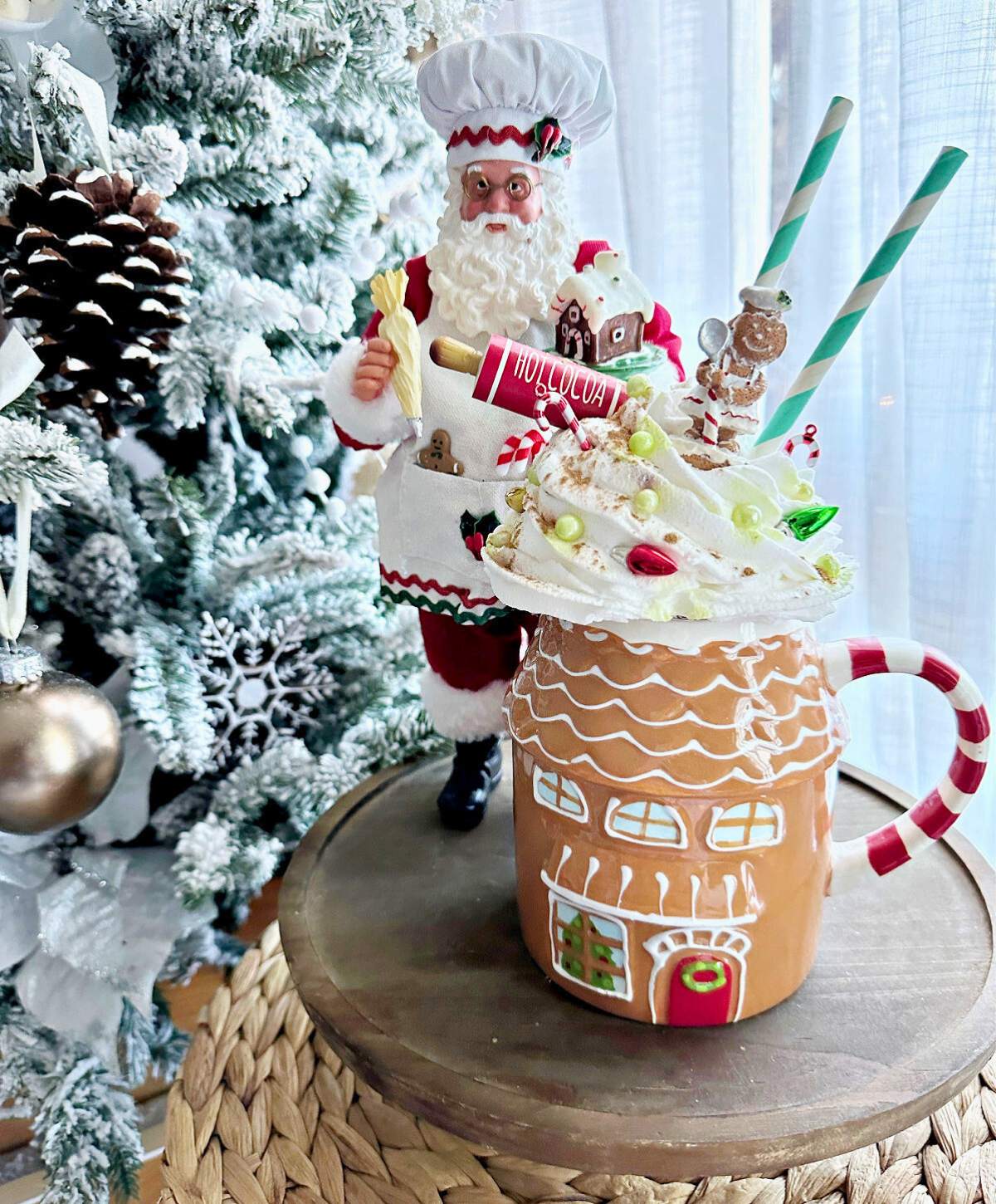 gingerbread house mug with Faux whipped cream toppers