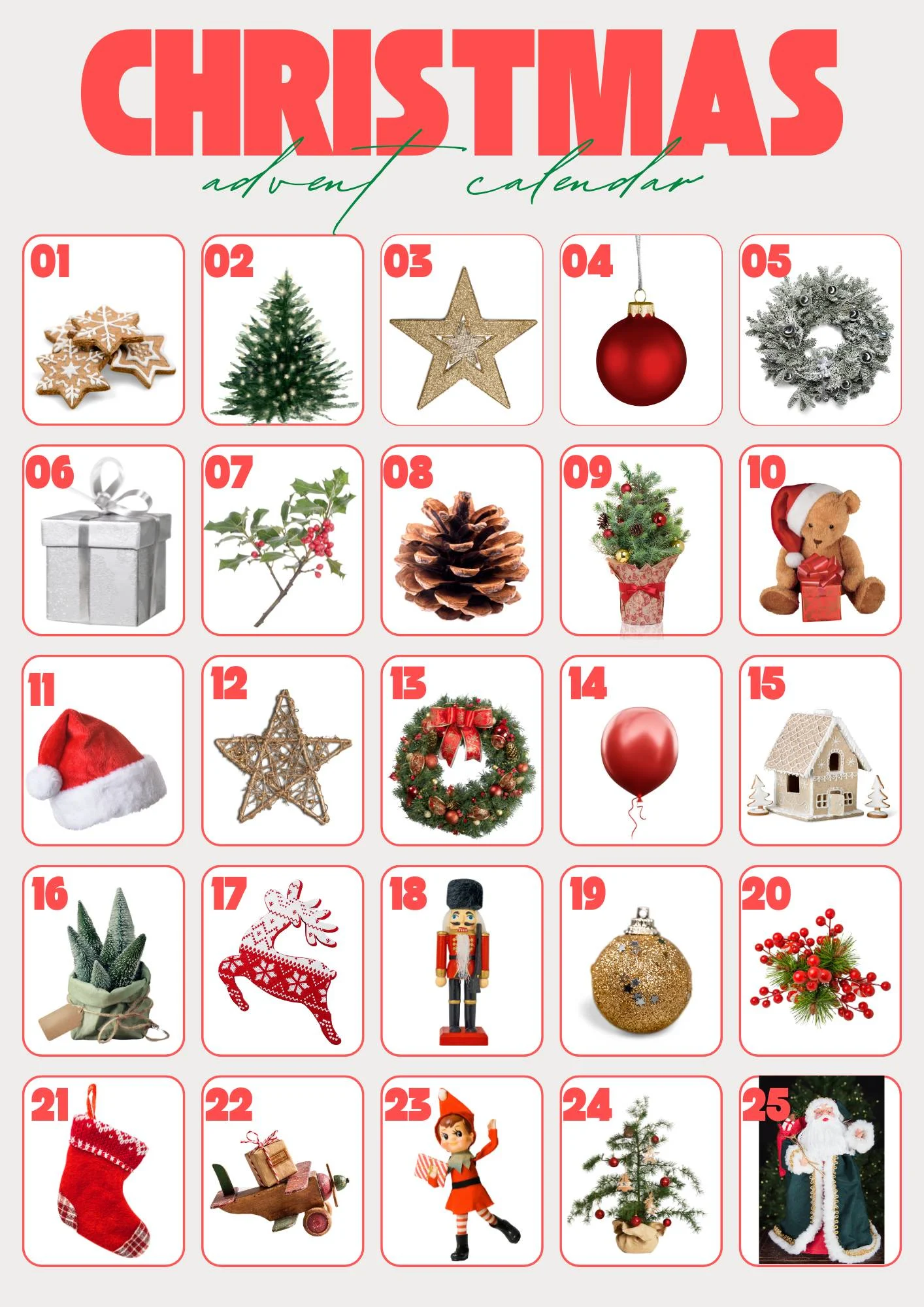 red and green printable Christmas countdown