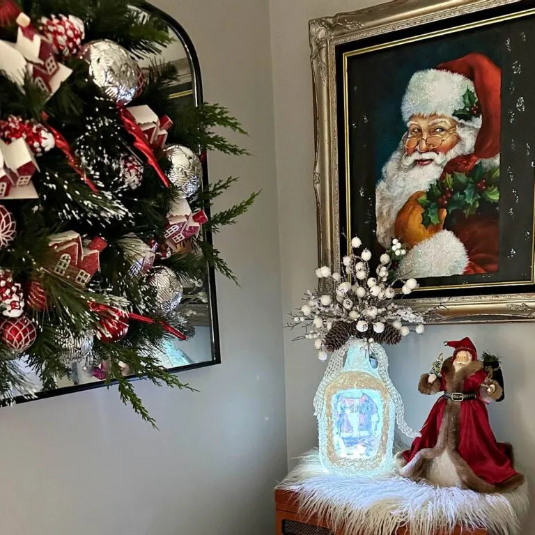 santa image on glass jar with lights