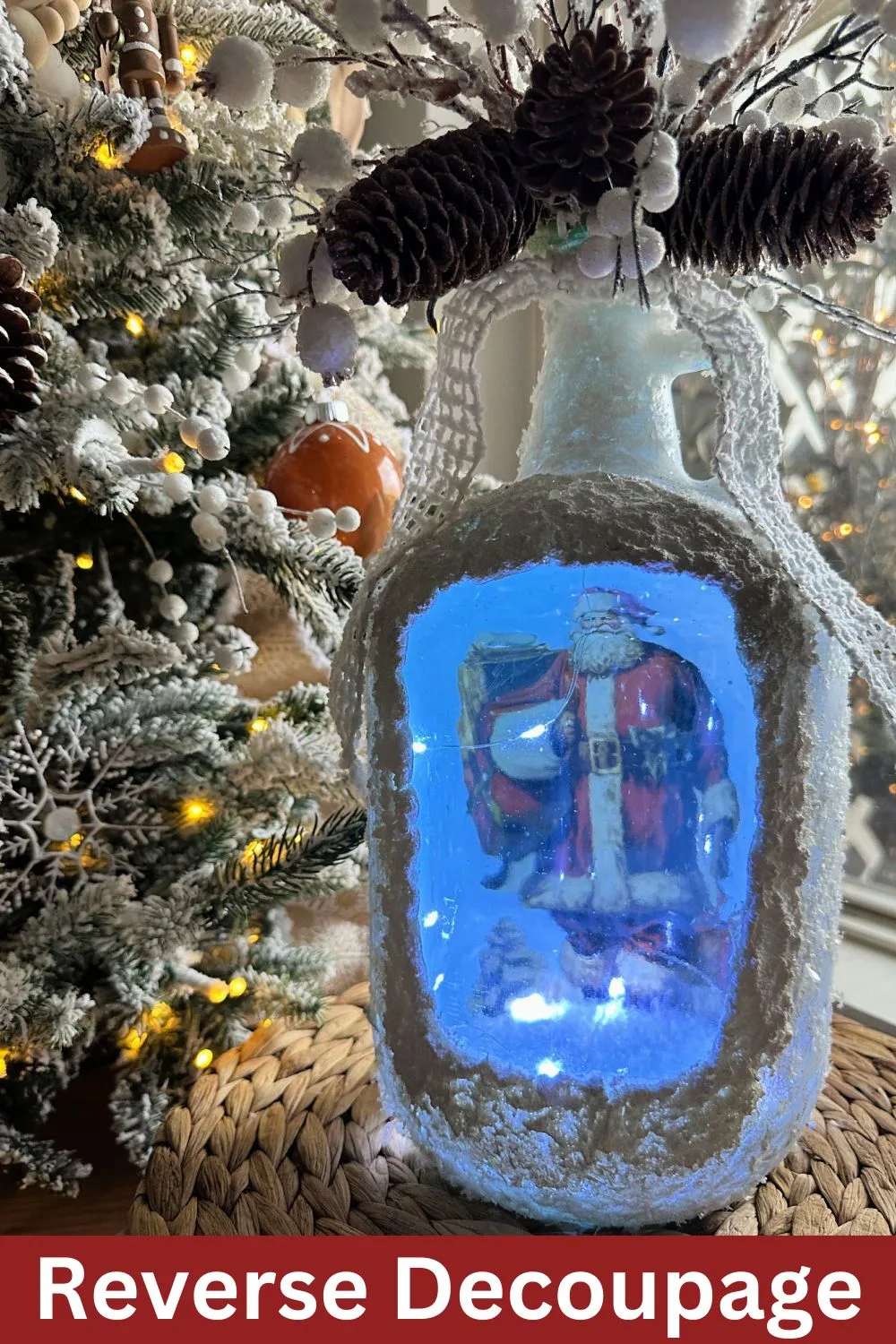 vertical image Santa Christmas jar with lights