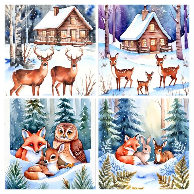 4 image winter scene collage