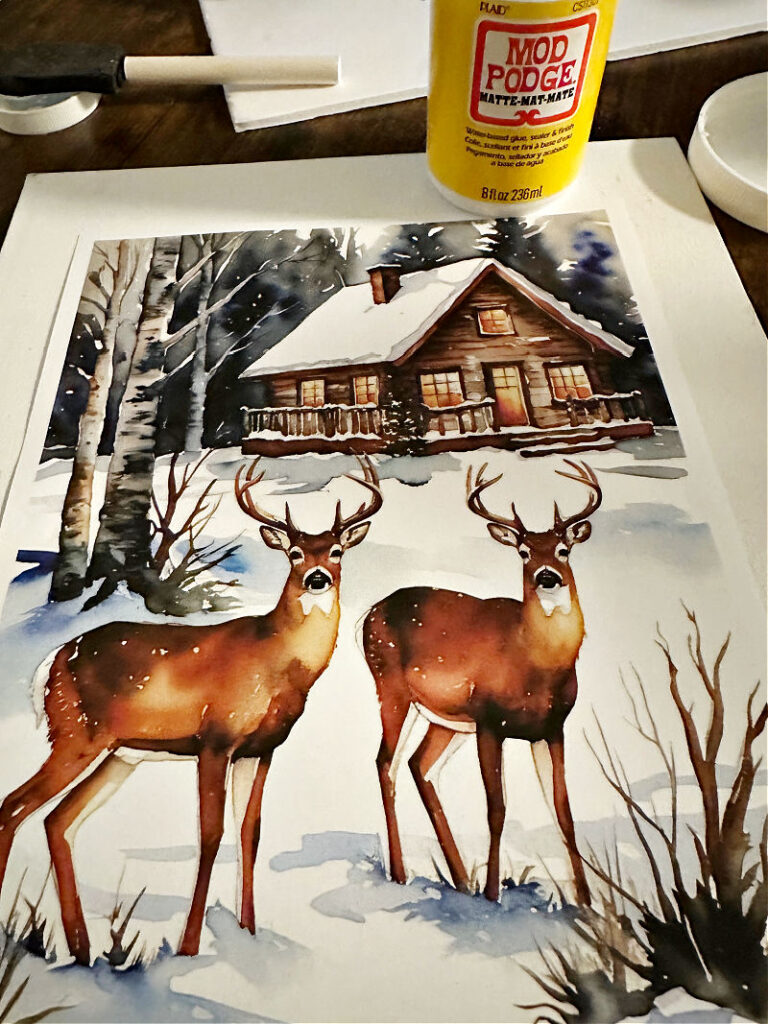 canvas board with winter deer print