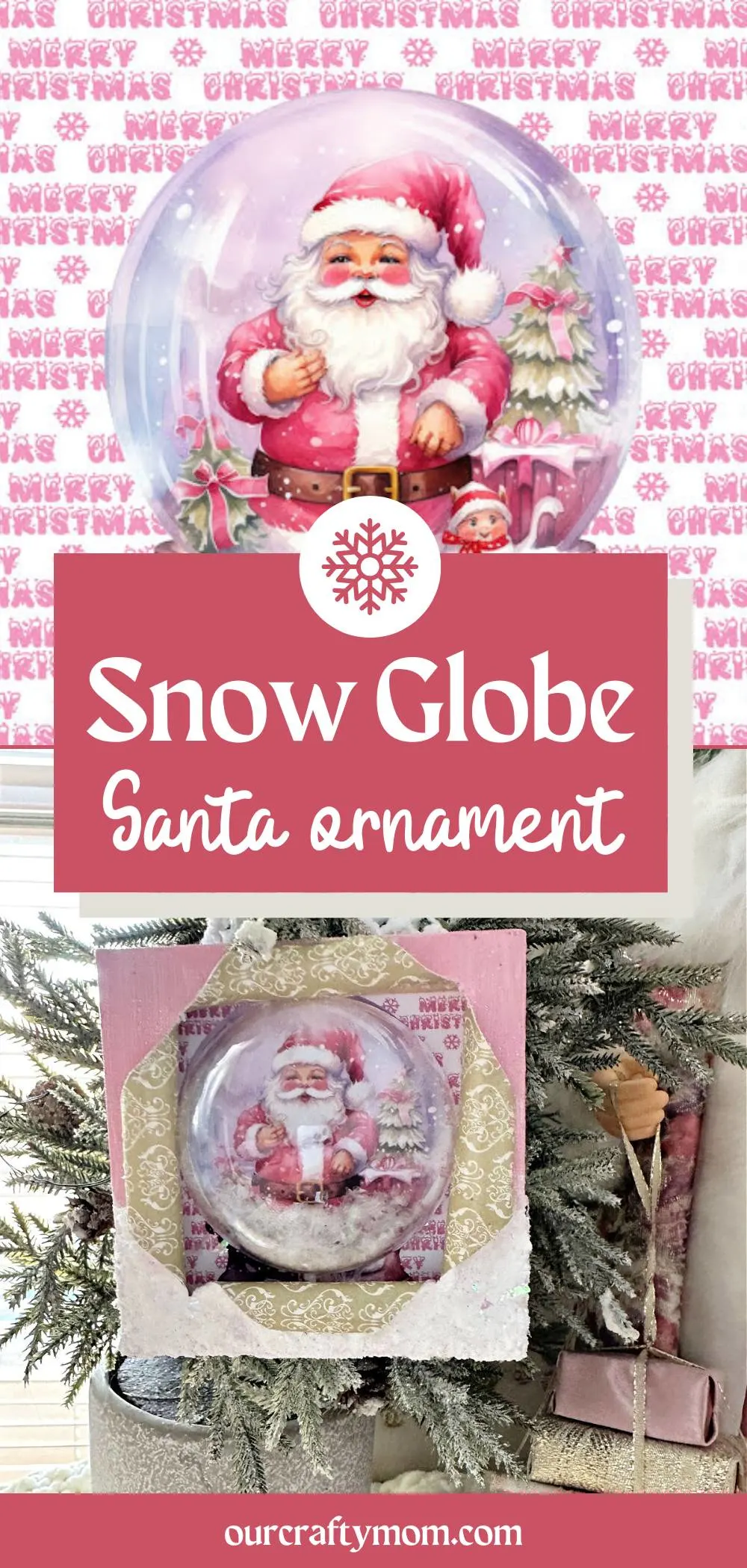 collage with text busted canvas snow globe ornament