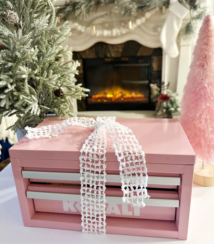 pink tool box with ribbon