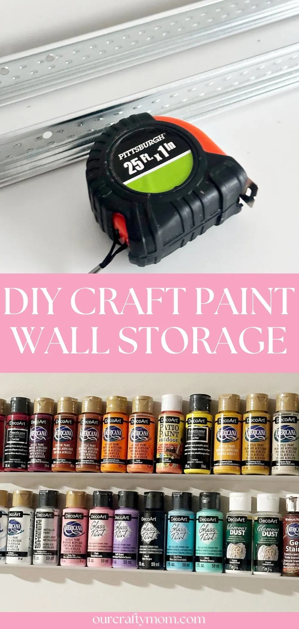 DIY Craft Paint Wall Storage collage with tape measure