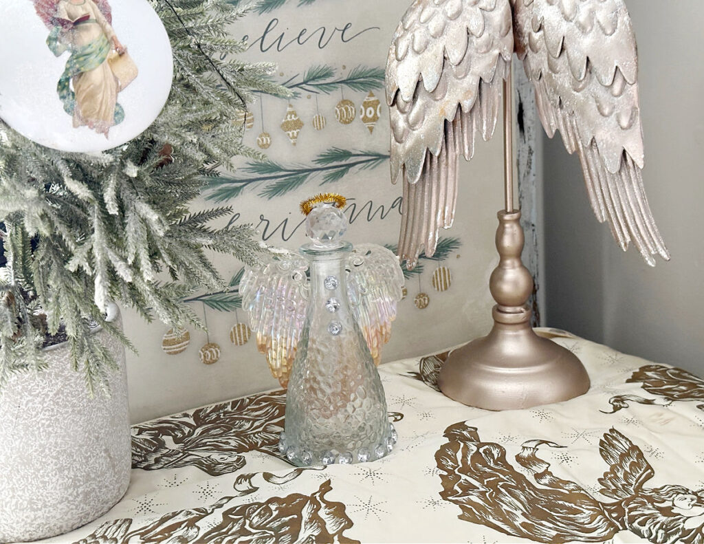 glass angel in Christmas vignette