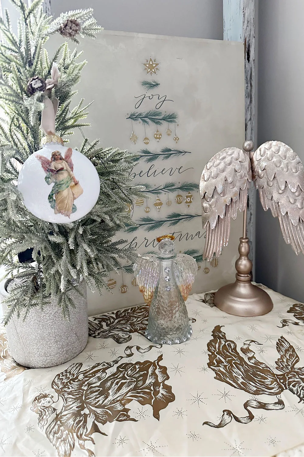 Christmas vignette with angel decor