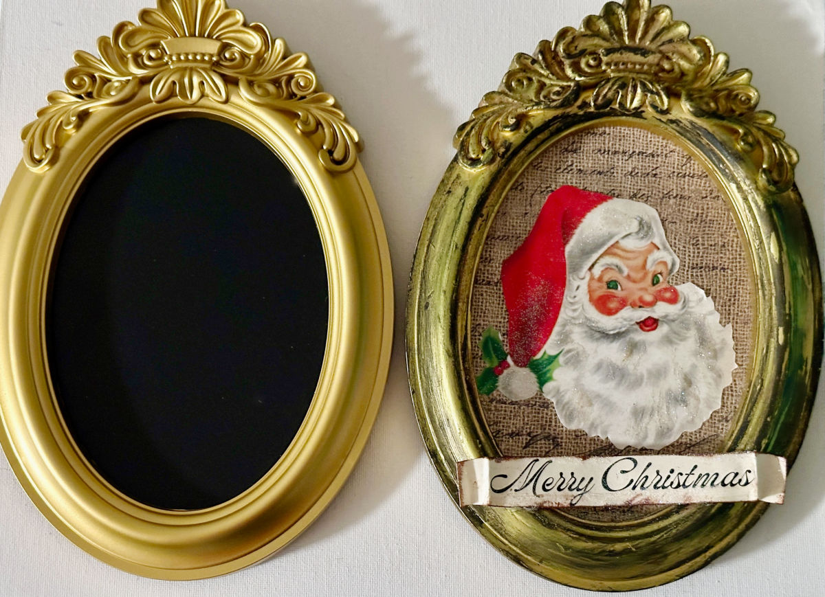 before and after vintage Santa frame