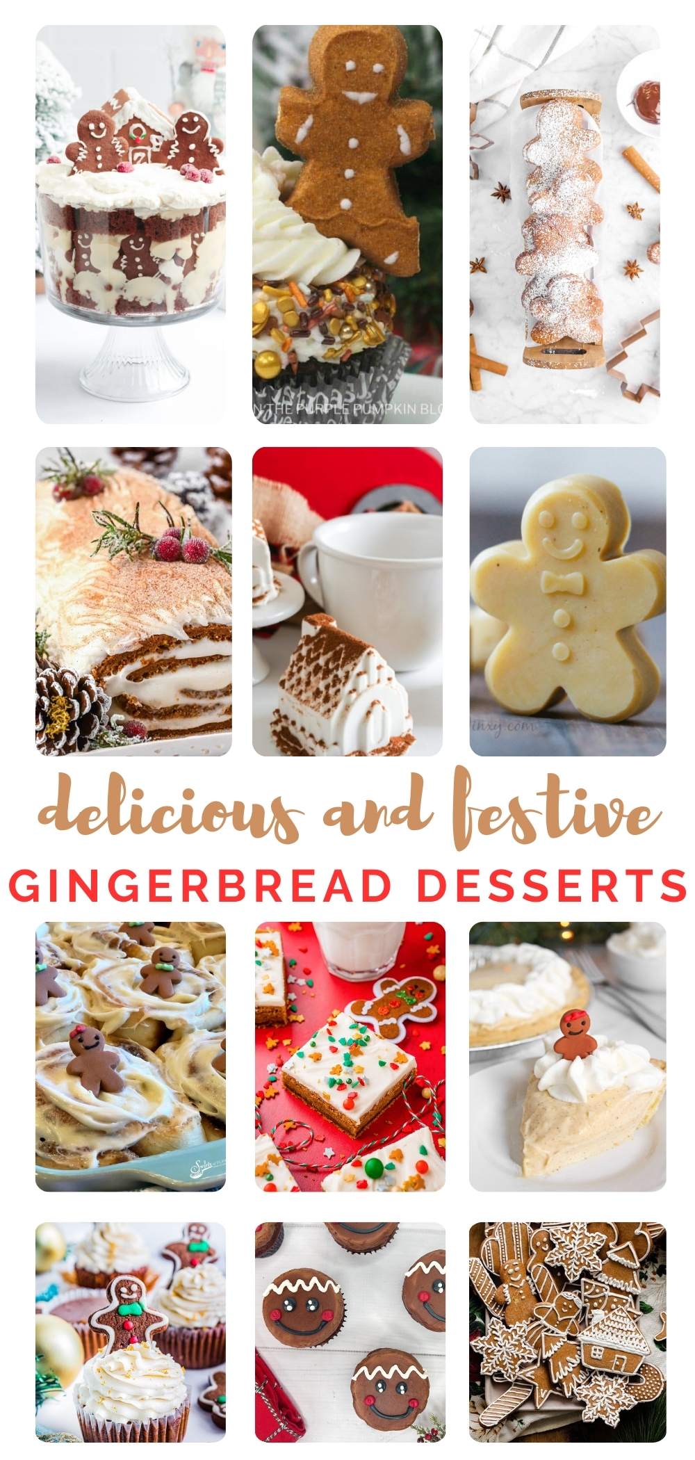 12 image collage gingerbread desserts with text