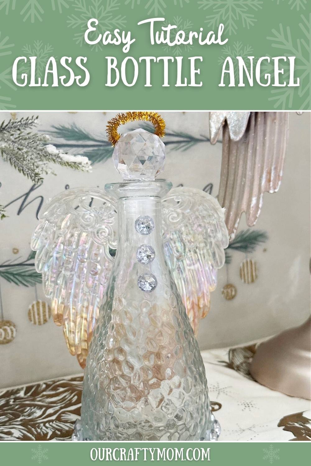 glass angel bottle with text overlay