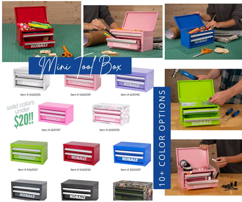 Lowe's mini tool box in different colors