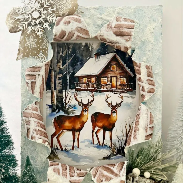 square image with winter scene with animals