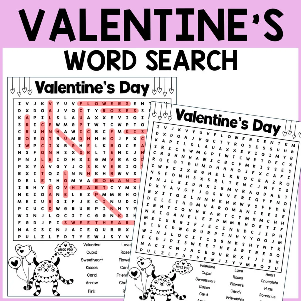 word search printable for Valentine's Day