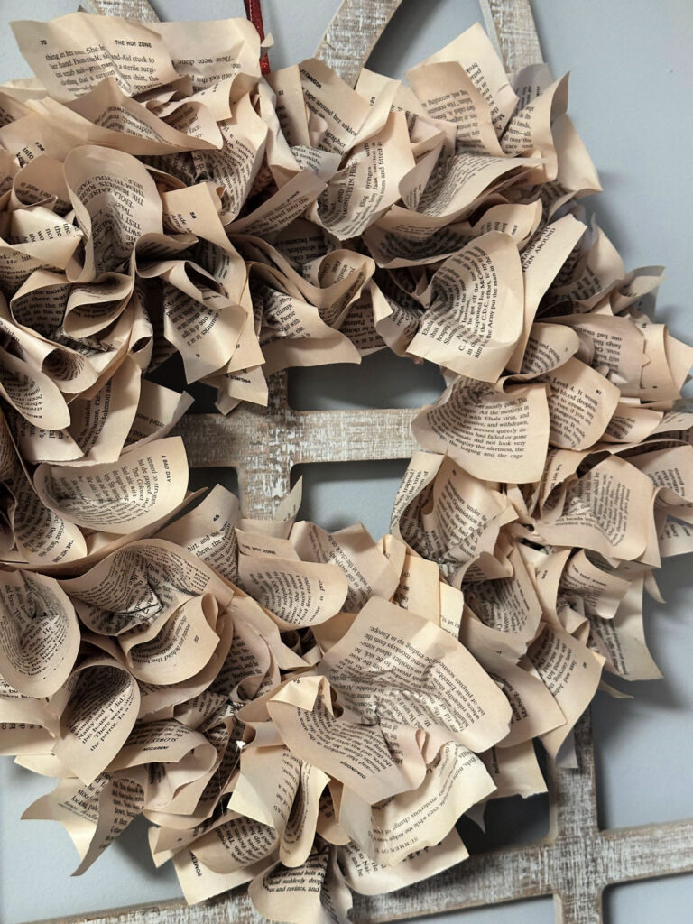 side view diy book page wreath