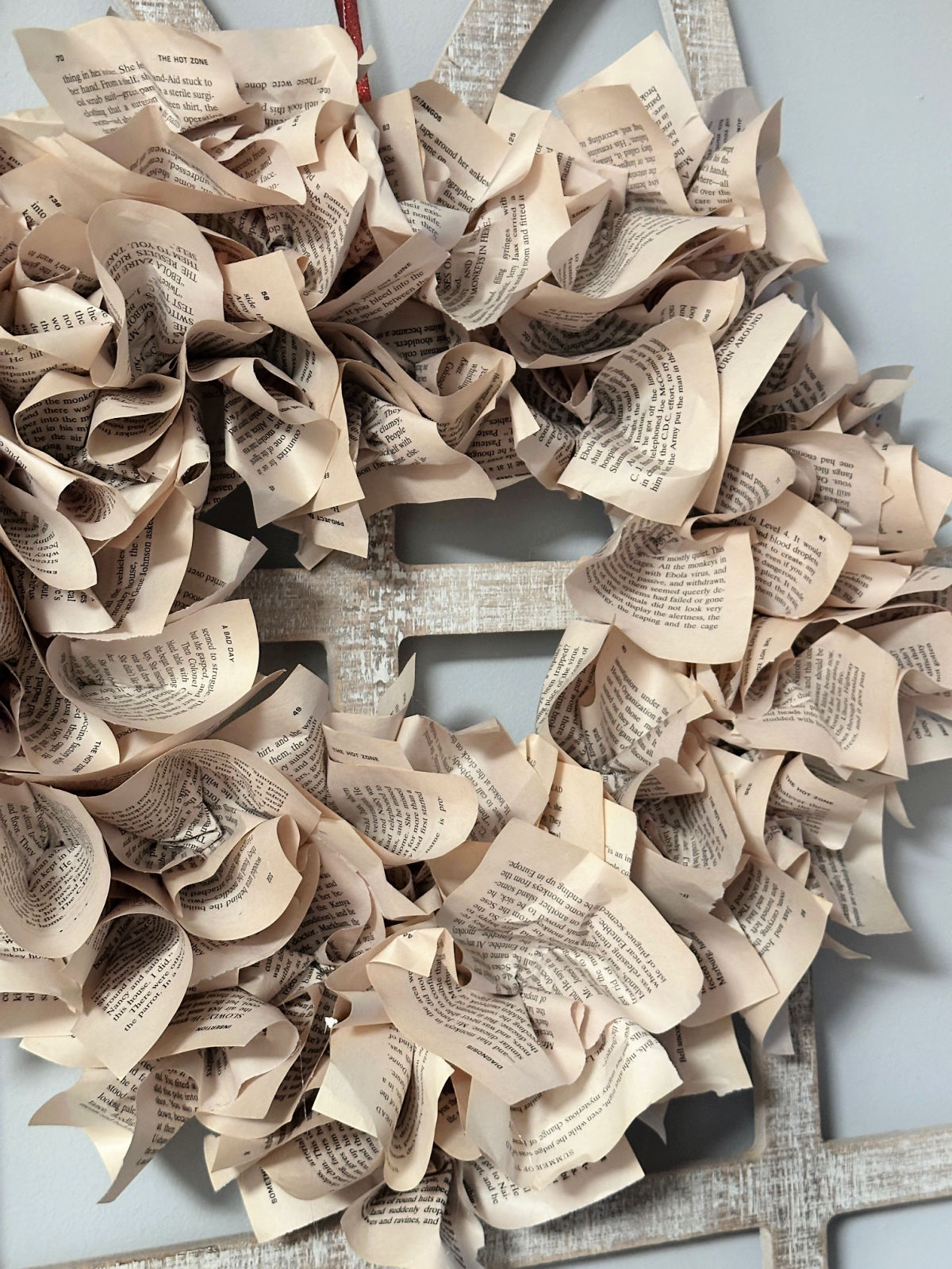  side view of book page wreath