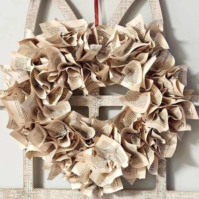 diy book page wreath on frame