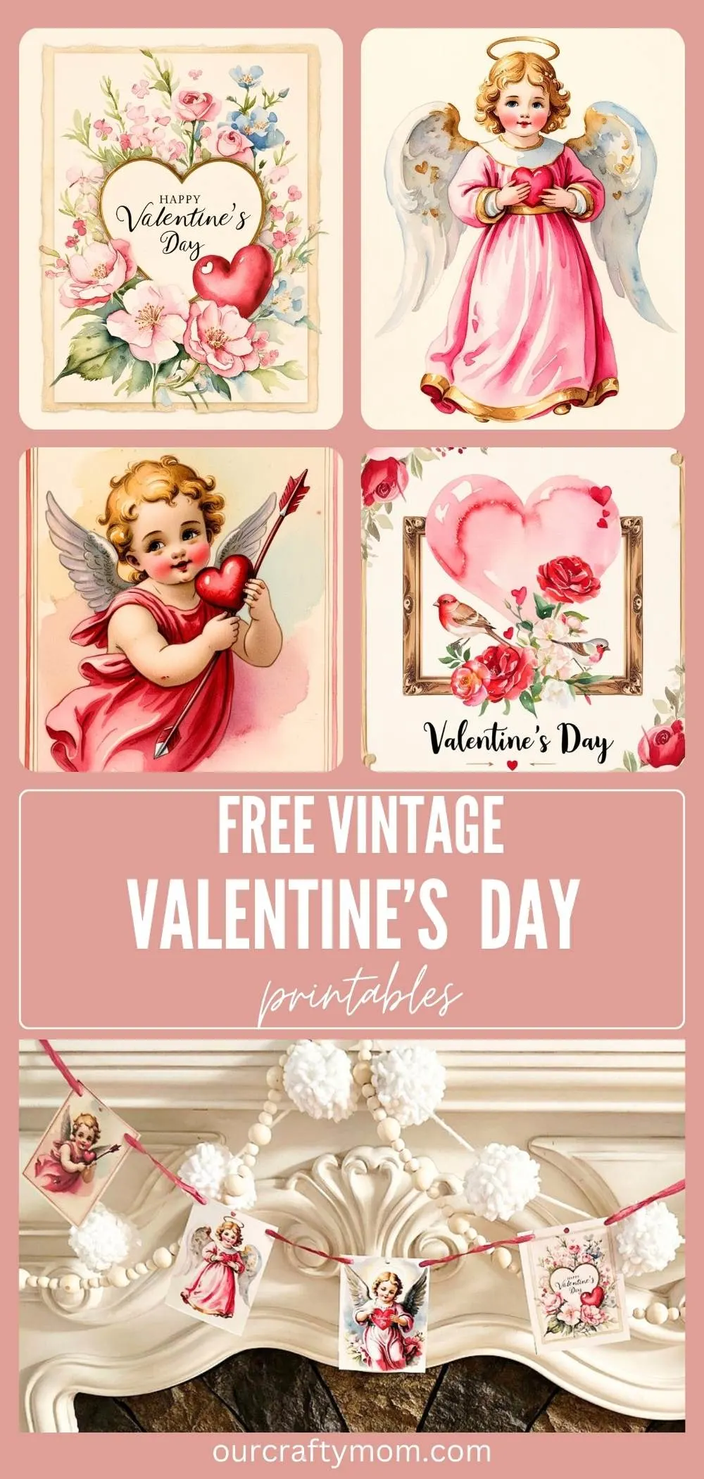 5 image collage vintage valentines day printables