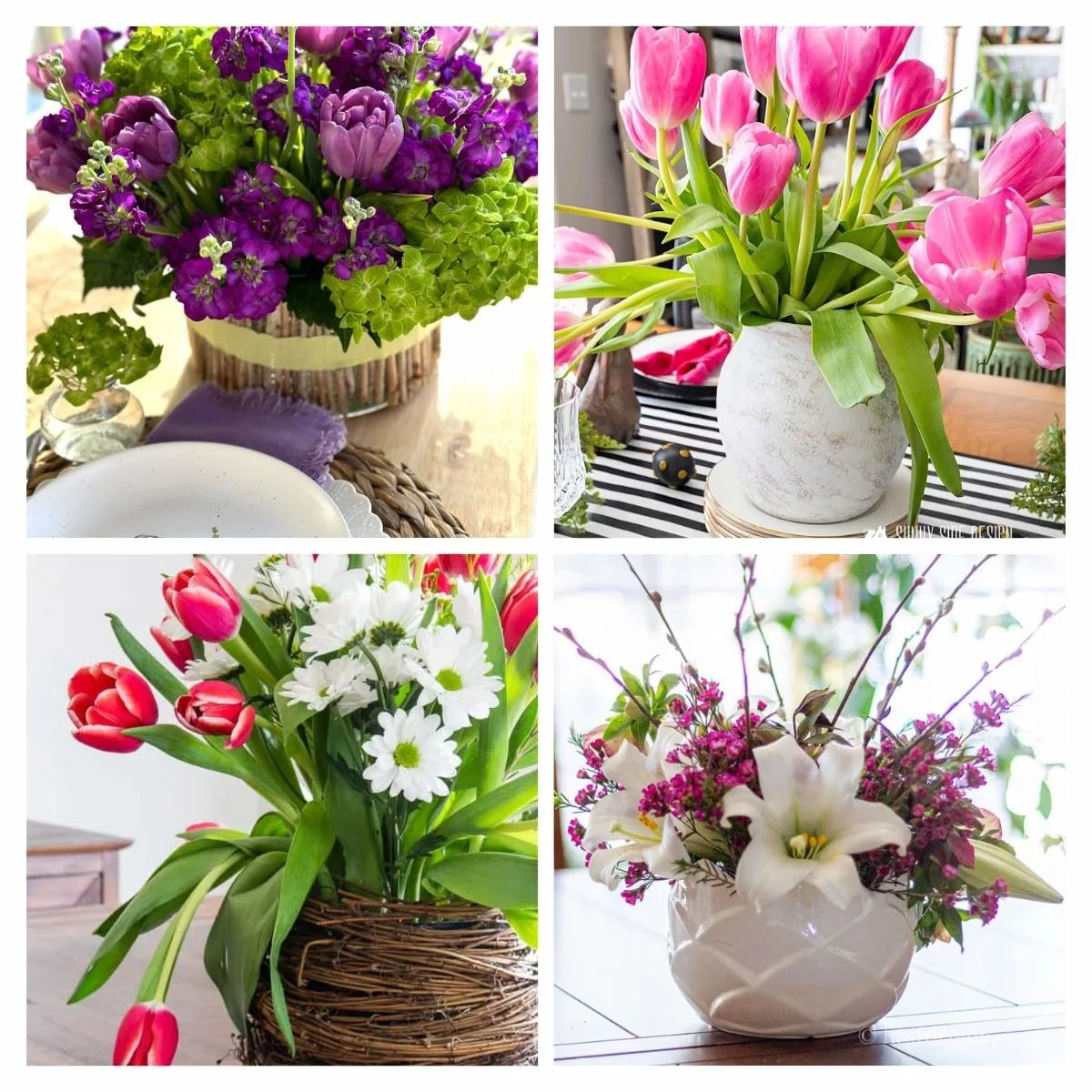 4 image collage spring centerpieces