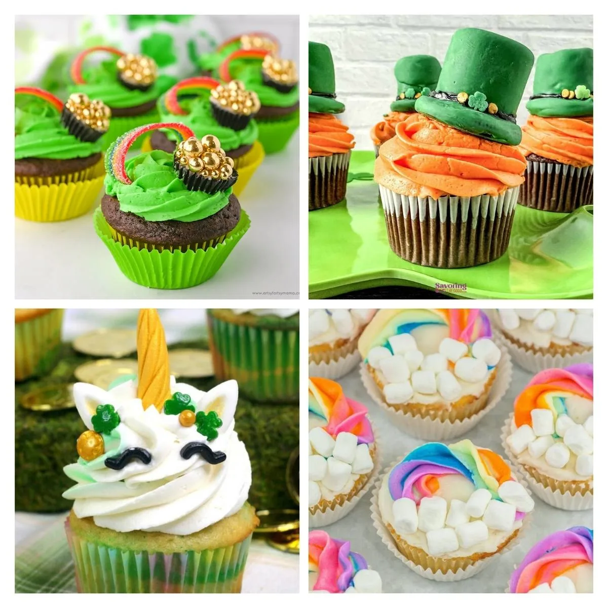 St. Patrick's Day Cupcakes 4 image collage