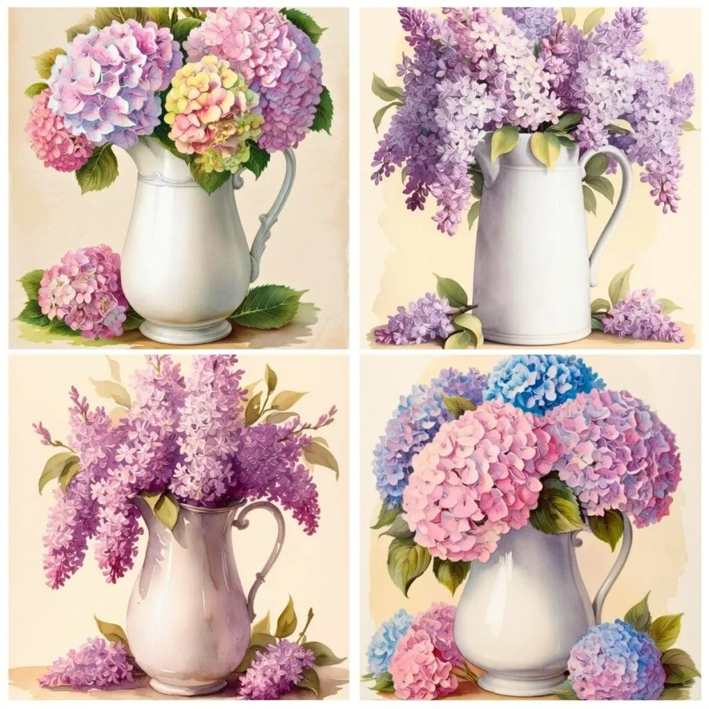 4 image collage vintage flowers