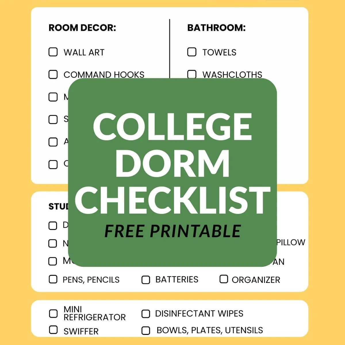 printable college dorm checklist