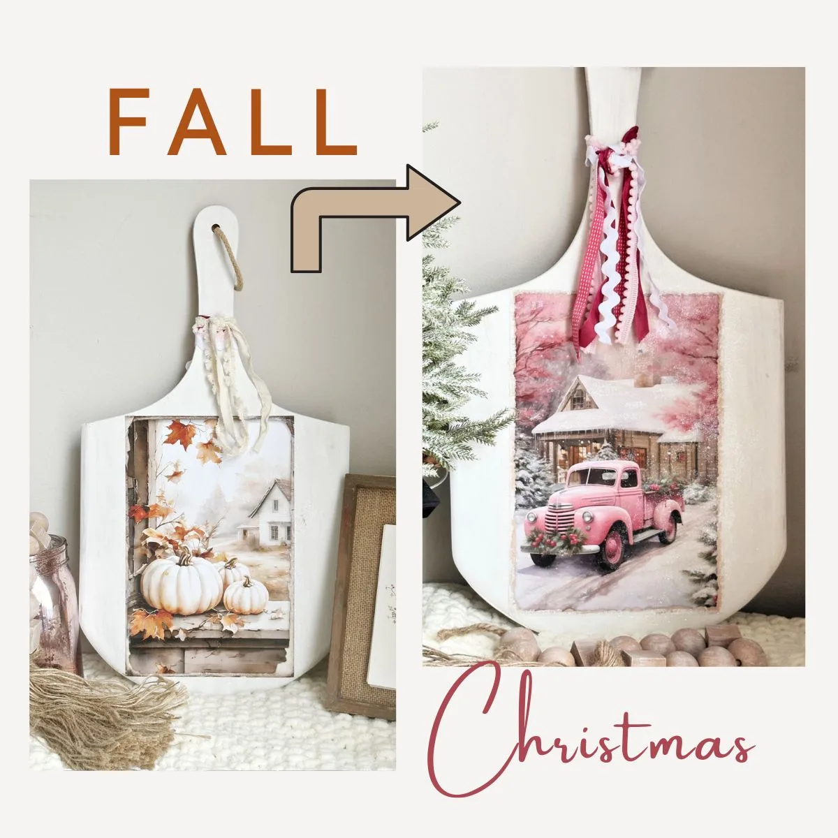 fall and Christmas decoupage cutting board
