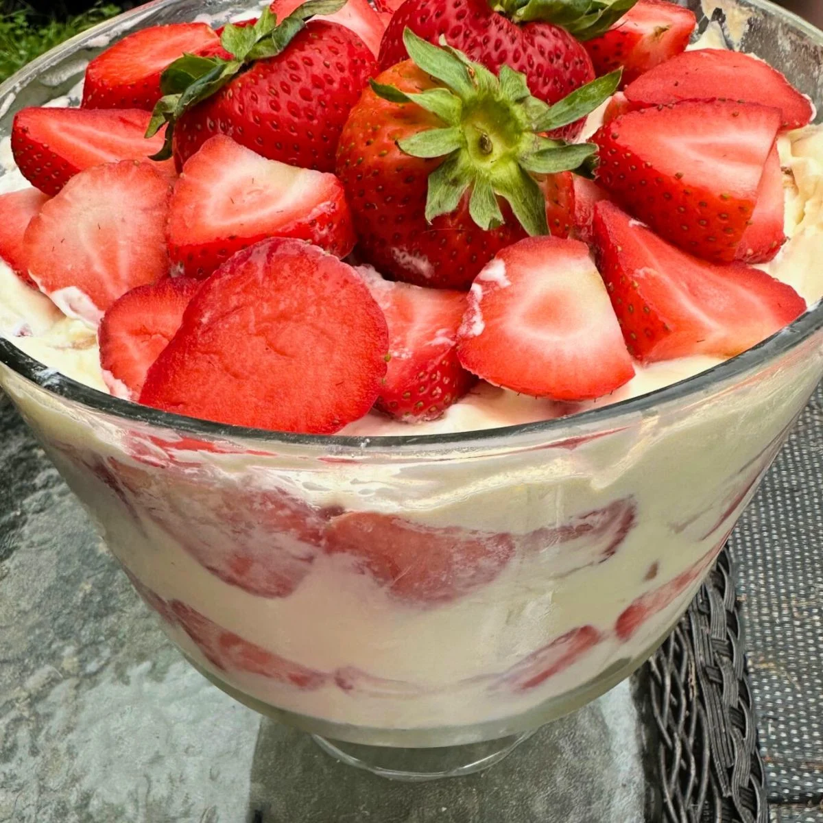 top view of strawberry shortcake trifle