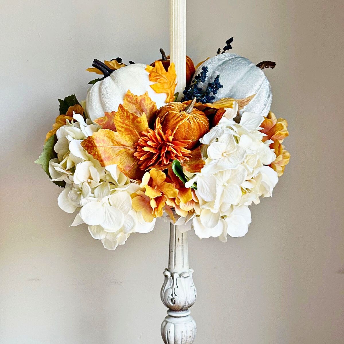 top view of fall candle holder centerpiece