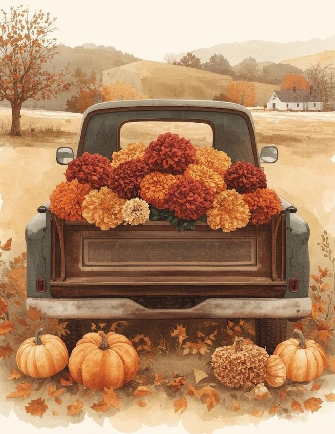 fall printables country truck with mums