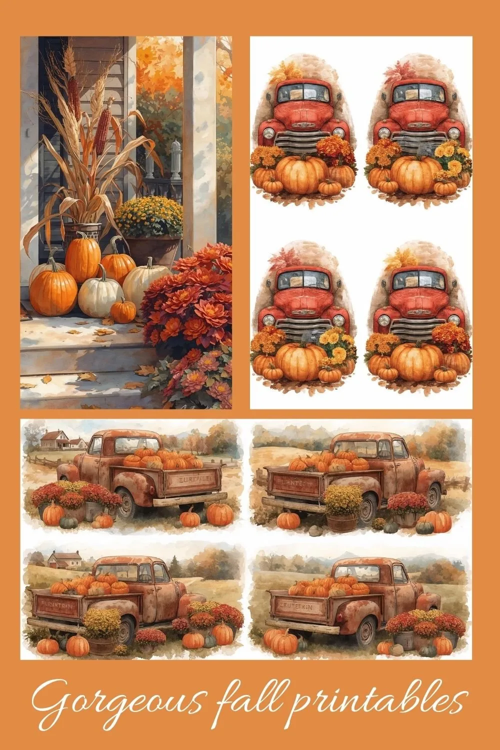 Fall Printables pin collage with fall trucks