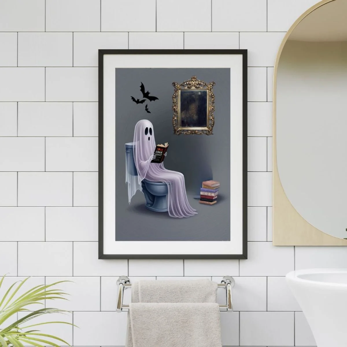 ghost printable shown in bathroom