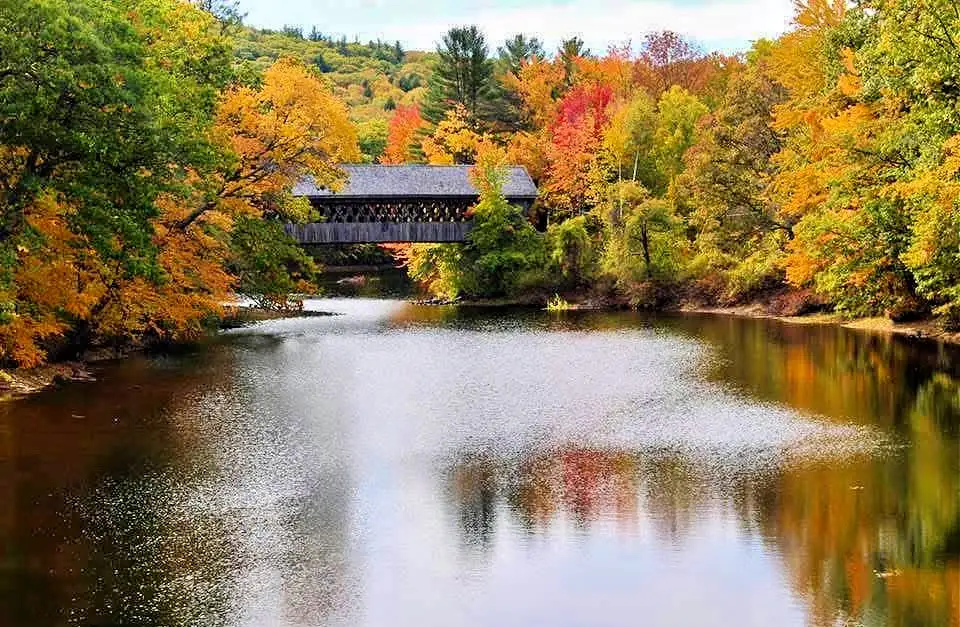 New England College bridge fall foliage