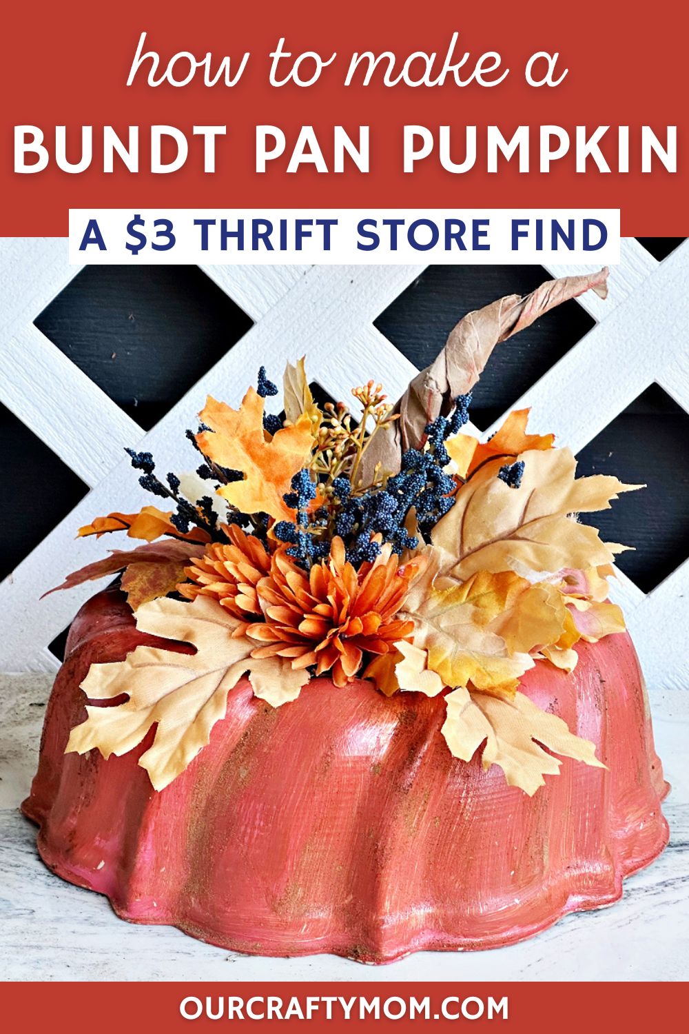 vertical image with bundt pan pumpkin and text overlay