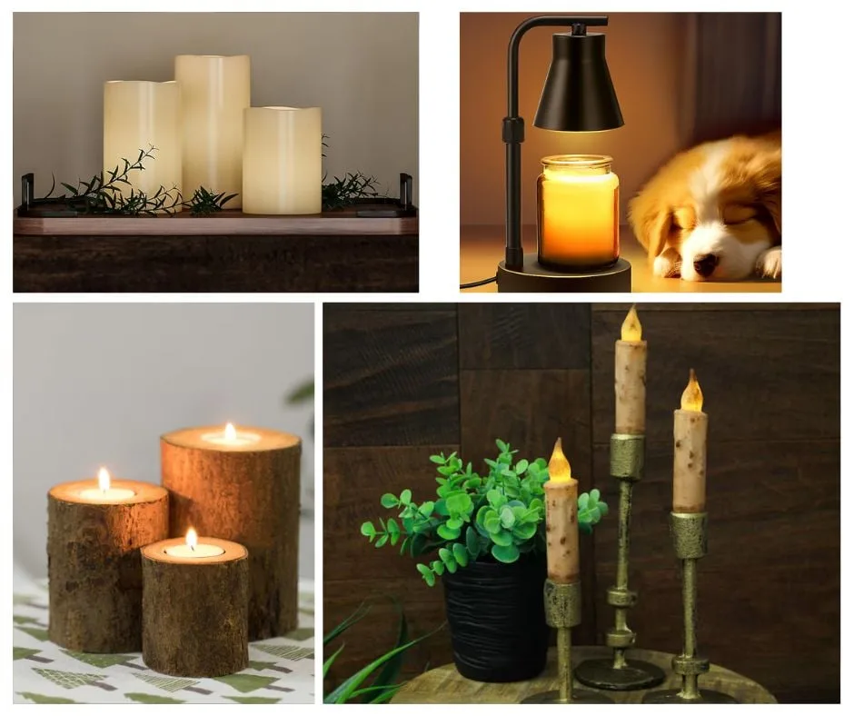 4 image collage candles