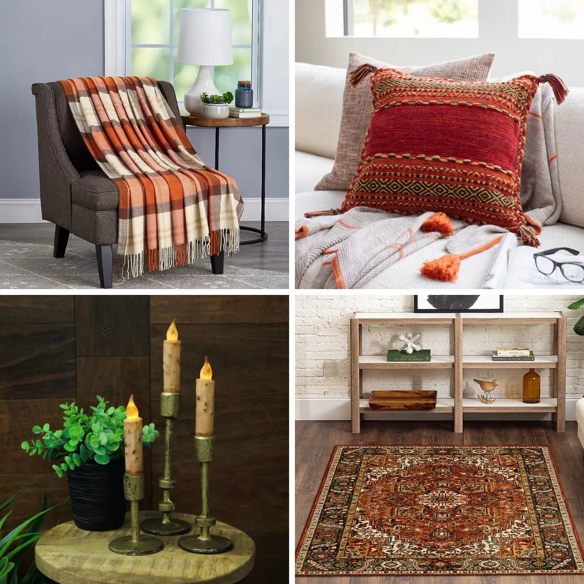 4 image collage with fall decor