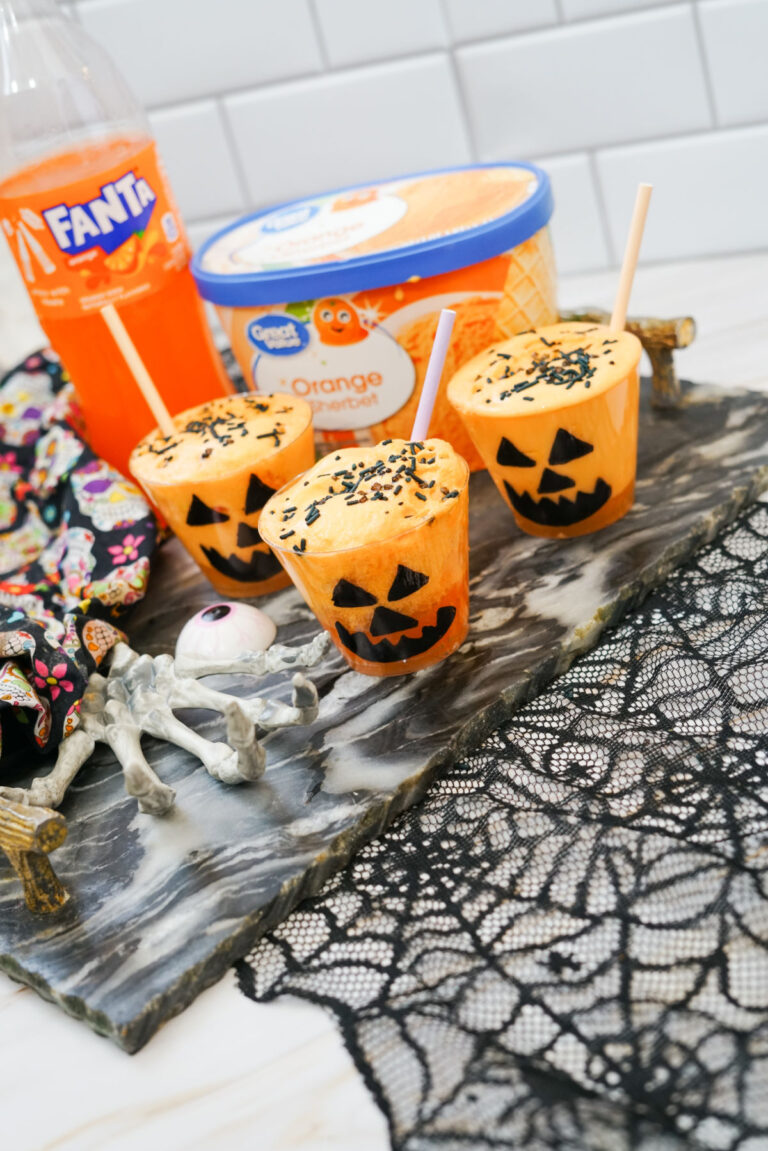 jack o' lantern floats with fanta and sherbet