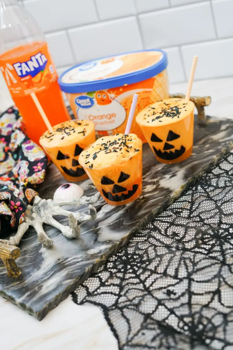 jack o' lantern floats with fanta and sherbet