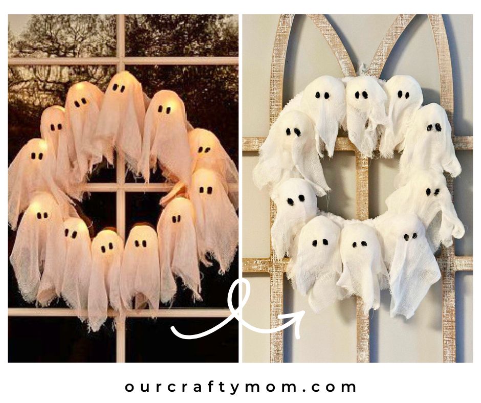 Pottery Barn ghost wreath theirs and ours