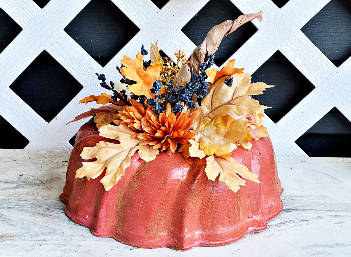 Pumpkin Bundt Pan Craft shown on marble table