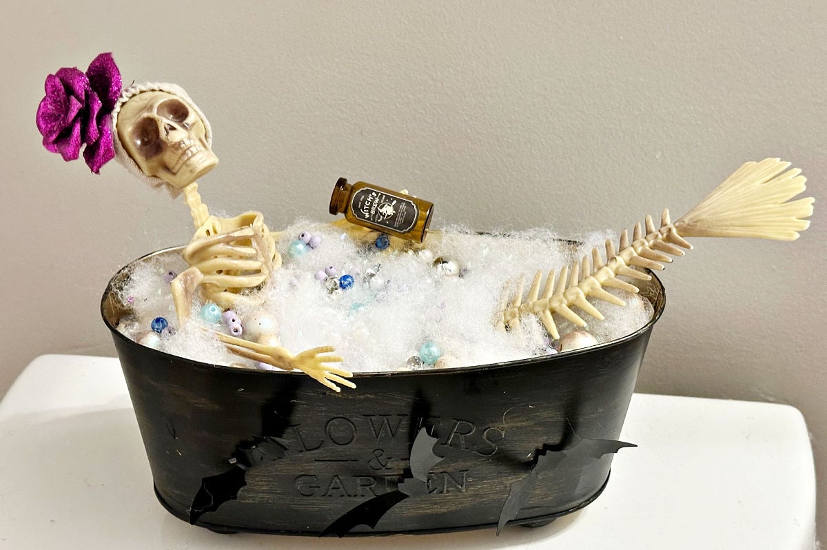 skeleton in bathtub