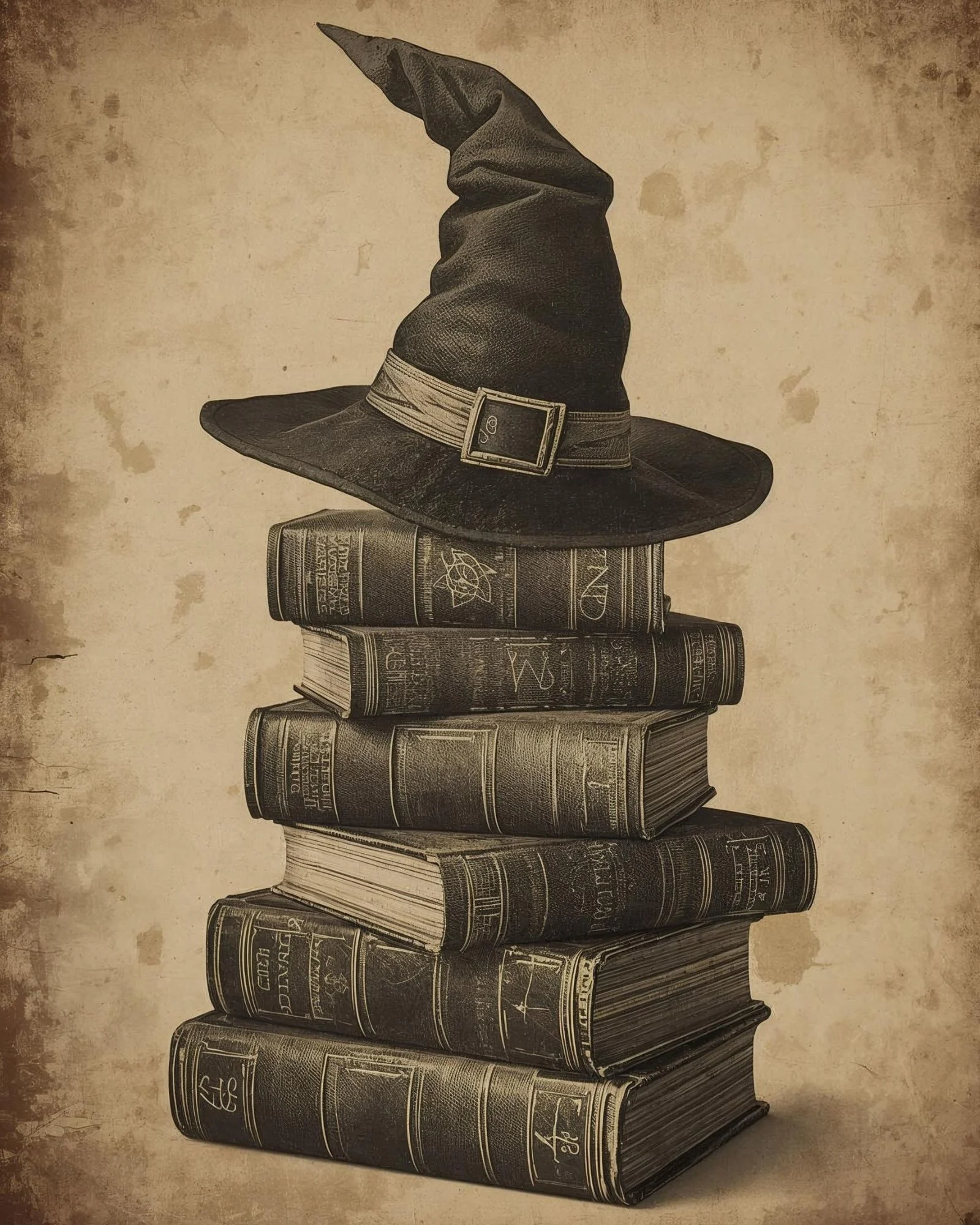 Vintage Halloween Printables with a witch hat and old books