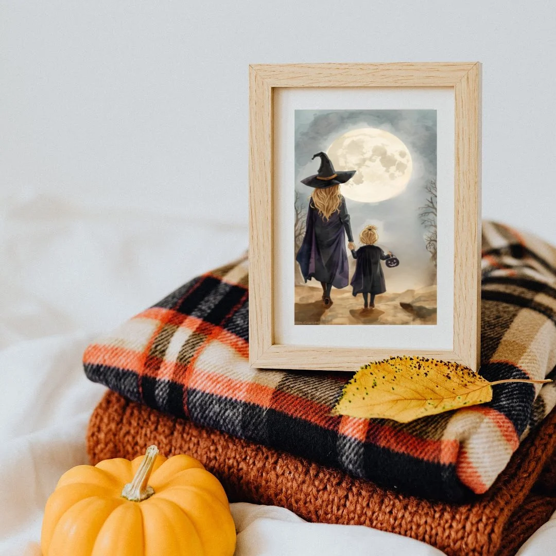 fall mockup with free Halloween printable with witch silhouette