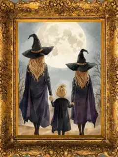 3 witches framed in gold frame