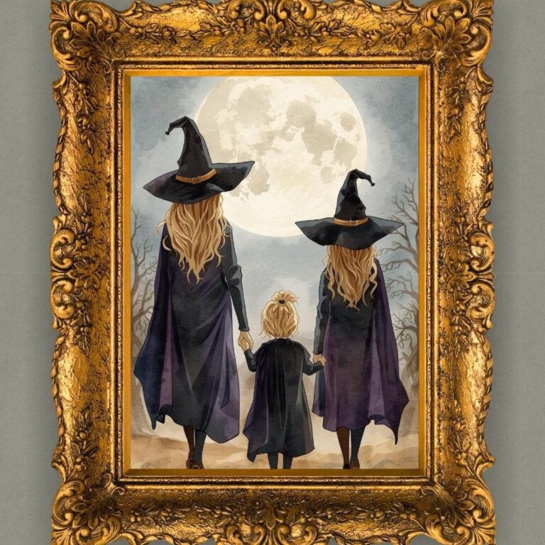 3 witches framed in gold frame