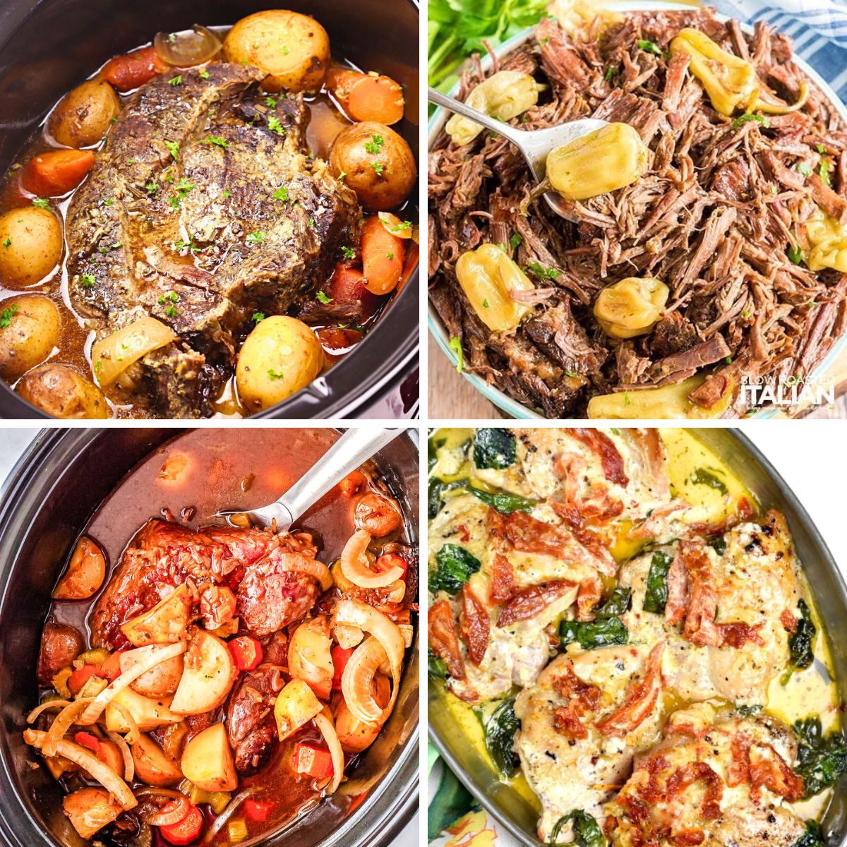 4 image collage crockpot dinner recipes