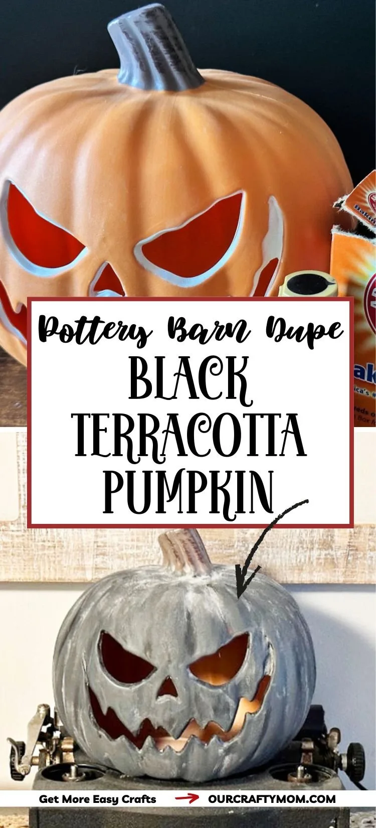 Pottery Barn Black Terracotta Pumpkin before and after